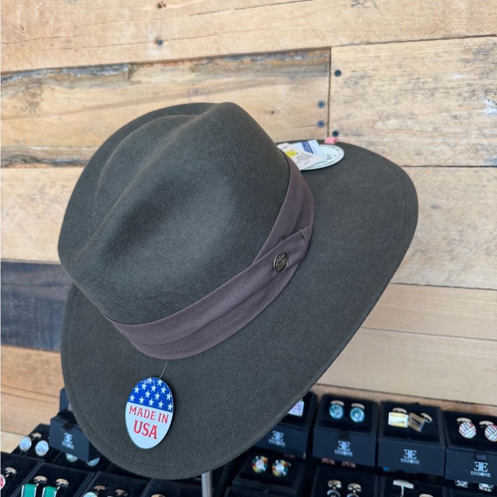 New Stetson Sage Green Downturn Hat with brown Band